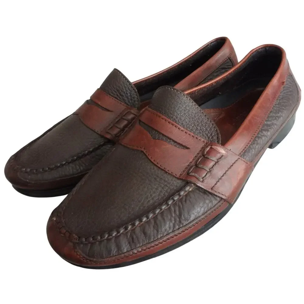 Vintage 90s Foster Rainey Country Penny Loafer Two Tone Brown Leather Mens 10.5